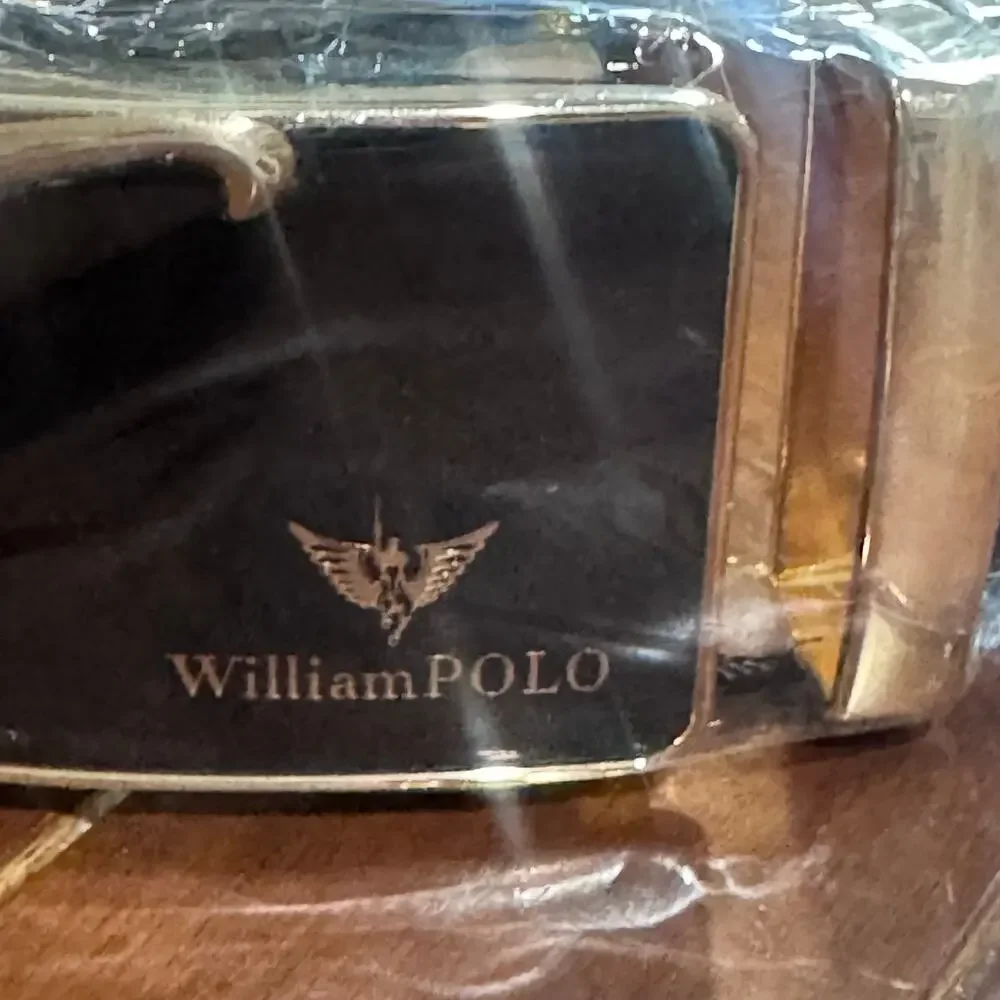 WilliamPOLO Men's Genuine Leather Belt Ratchet Buckle Gold Size 115 NWT